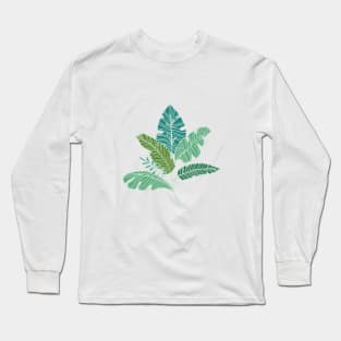 Contour Line Leaves in Mint Long Sleeve T-Shirt